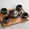 Tetera de Arcilla Púrpura de Gran Capacidad, Tetera Clásica Estilo Antiguo, Juego de Té Kung Fu de Una Tetera Dos Tazas Cuatro Tazas, Tetera Casera para Preparar Té de Una Sola Tetera B12
