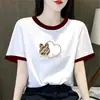 Comércio Exterior Transfronteiriço Nova Camiseta de Manga Curta Estilo Chinês para Mães de Meia-Idade, Blusa Solta Tamanho Grande Feminina de Manga Meia-Manga, Camiseta Básica