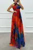 Sitio Independiente Amazon Ropa Europea y Americana para Mujer Vestido de Tirantes Estampado sin Mangas Moda Dobladillo Amplio Cuello Halter Cuello Redondo Vestido para Mujer 8081