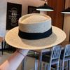 Celebridad de Internet Vacaciones de Verano Sombrilla de Playa Sombrero de Paja Tejido a Mano para Hombres y Mujeres Ala Ancha Ala Plana Sombrero de Copa Francés para Socialité