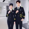 Uniformes de Aviación Auxiliar de Vuelo Etiqueta de Auxiliar de Vuelo Ropa de Trabajo para Grupo Azul Marino Uniforme de Piloto para Hombres y Mujeres Conjunto de Uniforme de Guardia de Seguridad