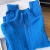 Top de Lã Azul de Alto Padrão com Meio Zíper para Mulheres no Outono e Inverno Novo Solto Casual Redutor de Idade Gola Alta Meia Slimming Top