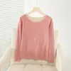 [En stock] Mallas cálidas de terciopelo con doble bolsillo, manga larga, otoño e invierno, manga larga, contracción abdominal, cuello redondo, ropa interior protectora para el abdomen