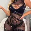 Estilo Nuevo Sexy Transparente Vestido de Baile Reina Europeo y Americano Atuendo con Diseño Hueco, Pedrería, Lentejuelas y Atractiva Ropa de Malla