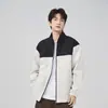 Chaqueta de Exterior para Pareja de Hombres Primavera y Otoño Cuello Alto Bloques de Color Ropa de Trabajo Estilo Americano Tendencia Casual Versátil Abrigo para Hombre