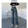 Jeans Wide Leg Feminino Chegada Nova Primavera e Outono 2024 Aparência Pequena Slim Caimento Alto Solto Cintura Alta Calça Reta