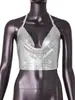 YYF Yuying Nuevo top sin mangas metálico con lentejuelas, cuello halter, espalda descubierta, ajustado, sexy para club nocturno, para mujer