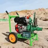 Bomba d'água diesel de alta elevação tipo carrinho para irrigação de terras agrícolas, bomba d'água para prevenção de inundações e alívio de secas, duplo impulsor, grande vazão para irrigação por aspersão