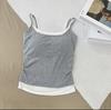 Camisola de dos piezas falsa de verano y otoño para mujer con cinturón de color con diseño de almohadillas para el pecho, prenda exterior ajustada, ropa interior de espalda hermosa y ajustada.