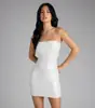 Vestido Sexy Europeu e Americano de Cor Sólida com Lantejoulas Sem Alças Outono 2025 Novo Sem Mangas Costas Abertas Cintura Marcada Bodycon
