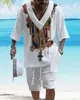 2024 Nuevo Traje Casual Europeo y Americano de Moda en Amazon con Estampado, Oversize, de Punto, Manga Corta y Shorts para Hombre