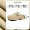 Mules de Couro Integral com Solado Grosso para Aumentar a Altura, Impermeáveis, Estilo Birkenstock, Couro Genuíno, Bico Fechado, Slip-On, para Mulheres, Uso Externo de Verão