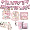 Platos de Papel Fiesta Melodía Vajilla Tema de Dibujos Animados Suministros para Decoración de Fiesta de Cumpleaños Servilletas de Papel Fiesta Sanrio