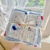 Juego de cuatro piezas de algodón acolchado tipo caricatura Clase A, gasa de doble capa fresca y simple estilo ins, juego de tres piezas de algodón puro para dormir sin ropa, fundas de edredón individuales y dobles 3