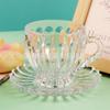 Taza de Vidrio de Lujo Destacada Copa de Vino Taza de Té Transparente Patrón Brillante con Asa y Plato Taza