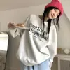 Sudadera Retro Americana de Cuello Redondo de Terciopelo Engrosado para Mujer en Otoño e Invierno, Aspecto Rejuvenecedor y Adelgazante, Sudadera de Terciopelo con Estampado de Letras