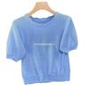 Explosões de Verão 2024 Estilo Coreano Solto Combina com Tudo Colarinho Babado Camisa Tricotada Manga Lanterna Manga Curta Camisa Base Camisa Pequena