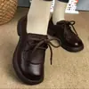 Nuevos Zapatos Planos de Cuero Poco Profundos con Cordones Retro Otoño 2026 para Mujer, Suela Suave, Parte Superior Suave, Tacón Plano, Cómodos, Ligeros, Zapatos de Moda