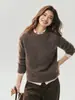 Suéter tejido simple y básico 75% cachemira, 25% seda de morera para mujer, cuello redondo, hilo floral, adelgazante, adecuado para el trabajo o uso casual