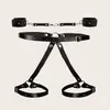 Cinturón de Bondage de Cuero Negro, Ataduras Eróticas, Pantalones de Atar Manos, Accesorios de Ropa para Actuación de Glúteos Femeninos en Discoteca