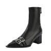 Botines Cortos de Punta con Hebilla de Cinturón para Mujer Botas Ajustadas Nuevo Estilo Europeo y Americano Otoño e Invierno Botas de Tacón Alto con Cremallera Trasera Tacón Grueso