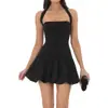 Vestido de burbujas negro con tiras estilo europeo y americano LUCYINTH, cuello halter, sin espalda, vestido botón sexy, corte ajustado para mujer