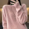 2023 outono e inverno Novo 100 suéter de lã pura mulheres casual solto cor sólida meia gola tartaruga torcida base de suéter de malha