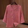 Camisa de Verano de la Abuela de Estilo Chino Nuevo para Mujeres de Mediana Edad y Mayores, Top Tradicional Chino de Manga Corta con Cuello Redondo