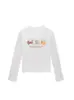 Camiseta Branca e Cinza com Ombro Reto, Gola Redonda e Manga Longa para Mulheres, Nova Estampa de Desenho Animado 2026, Top Versátil Slim-Fit que Rejuvenesce