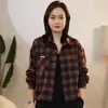 Camisa a Cuadros de Comercio Exterior Retro de Moda para Mujer de Manga Larga Primavera y Otoño Nueva Casual Versátil Cubre Vientre Holgada Chaqueta