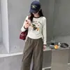Camiseta Curta Estilo Americano para Meninas Transfronteiriça 2026 Novidades de Outono Cintura com Cordão Infantil Cinturada Meio e Crianças Grandes Estilo Menina Apimentada Camada Base