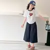 Conjunto de Niña 2026 Verano Nuevo Elegante Ropa Infantil Manga Corta Mezclilla Pantalones de Pierna Ancha Conjunto de Dos Piezas