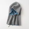 Cachecol macio e aconchegante de cashmere com capuz, novo estilo outono/inverno, chapéu casual feminino para cobrir as orelhas, à prova de vento e quente, com cordão