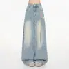 Jeans de Estilo Americano Desgastados con Bordado de Estrellas Azul Claro para Mujer Otoño 2026 Nueva Moda Pantalones de Pierna Ancha de Largo hasta el Suelo Tendencia