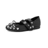 Sapatos Mary Jane de Couro Genuíno com Rivets, Laço e Fivelas Duplas, Estilo Doce e Cool, Outono 2026, Salto Baixo, Bico Redondo, Feminino, Tamanho 42
