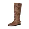 Fivela de cinto de comércio exterior AliExpress transfronteiriça bico redondo plano botas de salto alto outono e inverno botas de cavaleiro botas de cowboy ocidentais para homens