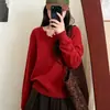 Suéter de tricô gola V manga longa, caimento solto, estilo coreano, para mulheres, nova coleção outono/inverno, peça versátil de cor sólida para usar em camadas