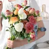 3 Rosas Artificiales con Bordes Quemados, Flores Falsas de Seda, Ramo de Boda, Flores para Decoración de Pasillo, Flores Artificiales para Fondo