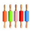 Rolo de Massa de Silicone com Cabo de Madeira, Pequeno Rolo para Massa de Wrappers de Dumpling, Ferramenta Doméstica de Cozinha para Assar