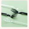 Tenedor de plástico desechable para té y frutas, tenedor negro de tres dientes, tenedor para carne, tenedor para pastel de frutas, tenedor West Point grueso de un solo diente