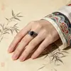 Anillo para mujer, nuevo estilo chino, estilo nacional, retro, estilo étnico, personalizado, artístico, esmalte, temperamento, envejecido, superficie con forma de huevo, anillo ajustable
