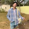 Camisa de Manga Larga a Cuadros de Contraste Retro Americano para Hombre 2025 Primavera y Otoño Nueva Marca de Moda Camisa Holgada Casual Perezosa