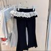 Leggings Novos para Meninas Primavera e Outono, Calças Flare de Renda Falsas Duas Peças Estilo Ballet Coreano para Crianças, Calças de Outono Estilosas para Meninas