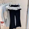 Leggings com Saia de Renda Estilo Ballet Nova Coleção Primavera 2026 para Meninas, Calça Flare com Bolinhas Estilo Princesa para Bebês
