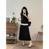 Roupas Femininas Plus Size para Meninas Gordinhas, Top Casual de Verão Color Block Falso Duas Peças, Saia Casual, Conjunto de Duas Peças Estilo Workwear