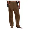 Calças de Linho Masculinas Europeias e Americanas 2022 Yoga Praia Soltas Casuais de Verão Cintura com Cordão Calças Soltas com Bolso com Aba Calças