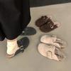 Sapatos Peludos de Solado Grosso, Sapatos de Algodão Quentes com Forro de Lã, Chinelo Meio Aberto para Dedos dos Pés para Uso Externo, Sapatos Birkenstock com Solado de Lã Cashmere, Sapatos de Inverno Femininos