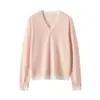 Suéter de Cachemira con Cuello en V Estilo Perezoso para Mujer de Manga Larga Falso Dos Piezas Moda Holgado Adelgazante Tejido Versátil Capa Base
