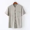 Camisa de Lino de Manga Corta para Papá de Verano Estilo Japonés para Hombre Talla Grande Holgada Ropa de Algodón Lino para Mediana Edad y Mayores Camisa de Lino
