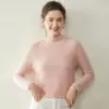 26 Nueva colección Otoño/Invierno: cuello semialto, capa base de punto acanalado, suéter de cachemira, corte holgado, efecto adelgazante, top interior para mujer